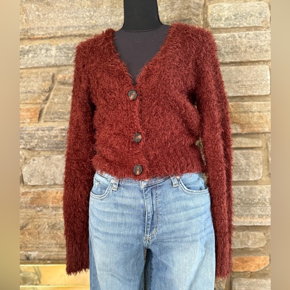 Wild Fable Burgundy Long Sleeve Fuzzy Cardigan: Size XS - Picture 2 of 15